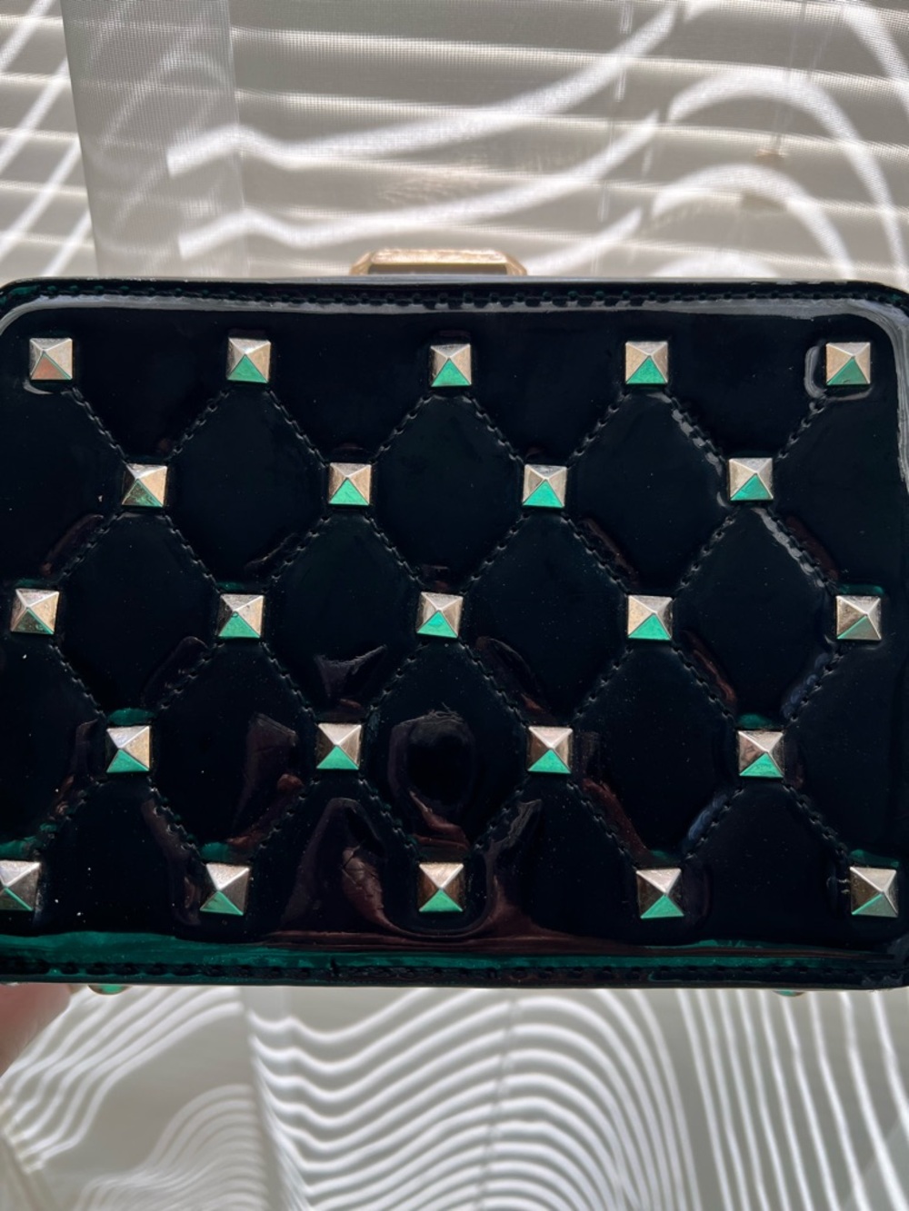 Black Studded Quilted Patent Clutch - Women Bags